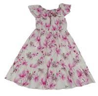 Bílé květované lehké šaty s volánem