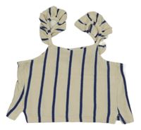 Béžovo-modrý pruhovaný crop top s volánky Zara