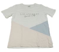 Bielo-svetloružová -svetlomodré tričko s nápisom C&A