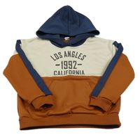 Béžovo-hnedo-tmavomodrá mikina s nápisom a kapucňou Shein