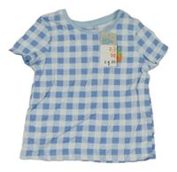 Nové - Modro-biele kockované tričko s jahodou Primark