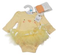 Nové - 2set - Žluté body s kuřetem a tylovou sukní + oranžové punčocháče Tu