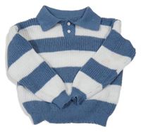 Modro-biely pruhovaný polo sveter Shein