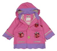 Tmavorůžovo-fialová nepromokavá bunda s lienkami a kapucňou PlayShoes