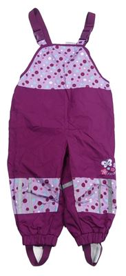 Růžovo-fialové šusťákové laclové podšité kalhoty s puntíky Topolino