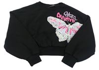 Čierna crop mikina s motýlkom Primark