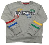 Sivá melírovaná mikina s farebnymi pruhmi a nápisem - Harry Potter