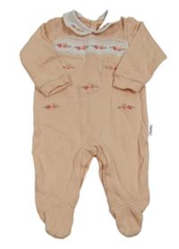 Marhuľový overal s výšivkami květů a golierikom