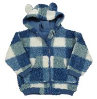Modro-bílá kostkovaná huňatá podšitá mikina s kapucí George