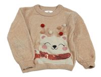 Marhuľový žinylkový sveter s medvěďom C&A