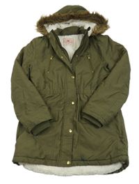 Khaki šušťáková zateplená parka s kapucňou s kožešinou George