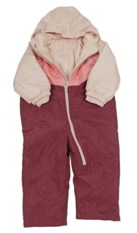 Růžovo-vínová šusťáková funkční zateplená kombinéza s kapucí Lupilu