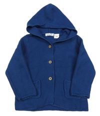 Tmavomodrý propínací svetr s kapucí Pocopiano