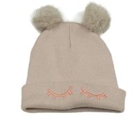 Svetloružová pletená čapica s bambulemi