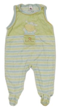 Zeleno-bílo-světlemodré pruhované sametové dupačky s obrázkom C&A