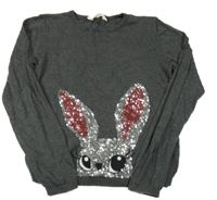 Tmavosivý ľahký sveter s králíkem z flitrů H&M