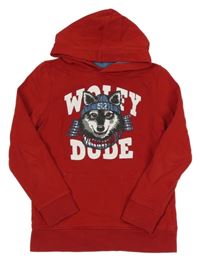 Červená mikina s vlkem a kapucí C&A