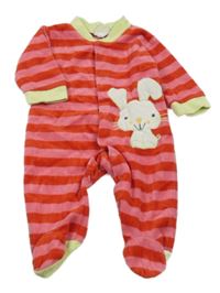 Růžovo-červený pruhovaný sametový overal s králíkem 