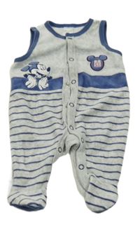 Šedé sametové dupačky s modrymi pruhmi a Mickeym C&A