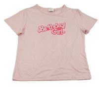 Svetloružové tričko s nápisom