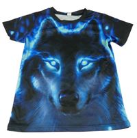 Čierno-modré športové tričko s vlkem shein