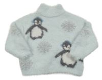 Svetlomodrý chlpatý sveter s tučňáky Primark