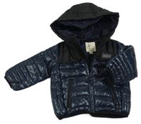 Čierno-tmavomodrá šušťáková zimná bunda s nášivkou a kapucňou River Island