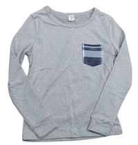 Sivé melírované tričko so vzorovanou vreckom Shein