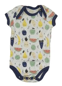 Bielo-tmavomodré body s ovociem Seasons