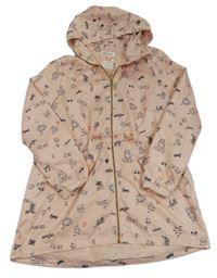 Ružová šušťáková jarná parka s nápismi a kapucňou H&M