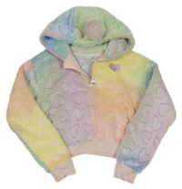Farebná plyšová crop mikina so srdiečkami a kapucňou s brmbolcom zn. River Island