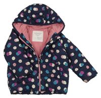 Tmavomodro-barevná puntíkatá šusťáková zimní bunda s kapucí Mothercare