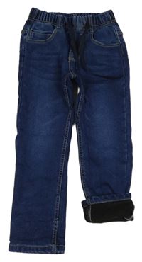 Tmavomodré zateplené teplákové rifle 