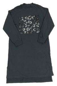 Antracitové šaty s leopardím vzorem z flitrů Next