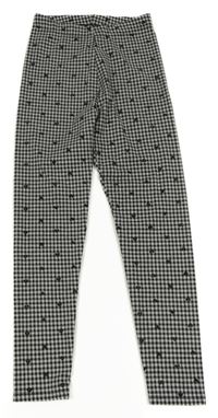 Bielo-čierne kockované legíny so srdiečkami Nutmeg