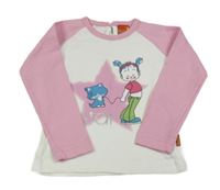 Bílo-růžové triko s dívkou a kočičkou 