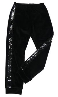 Čierne plyšové tepláky s pruhy z flitrů Little kids