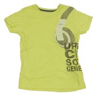 Neonově zelené tričko s nápisem a sluchátkem 