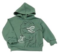 Zelená mikina s dinem a kapucňou Shein