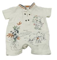 Smotanový kraťasový overal so zvieratkami a golierikom Nutmeg