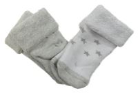 Nové - 2set - 2x zateplené ponožky - šedé s nápisem + bílé s hvězdami 