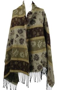 Dámska béžovo-hnedá vzorovaná šál s strapcemi