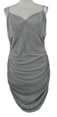 Dámske strieborné řasené šaty