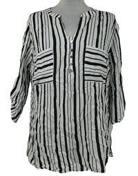 Dámské bilo-černá pruhovaná halenka s rolovacími rukávy C&A