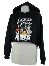 Dámská černá crop mikina s potiskem a kapucí 