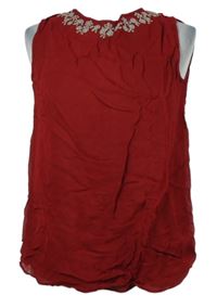 Dámska tmavočervená šifónová blúzka s výšivkou Zara