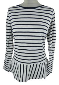 Dámské bílo-tmavomodré pruhované peplum triko Tchibo 