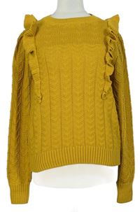 Dámsky horčicový vzorovaný sveter s volánikmi M&S