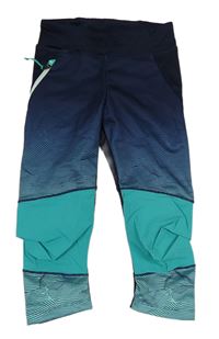 Tmavomodro-modré sportovní capri legíny s proužky Decathlon