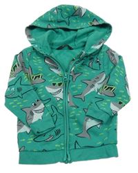 Zelená prepínaci mikina so žralokmi a kapucňou George